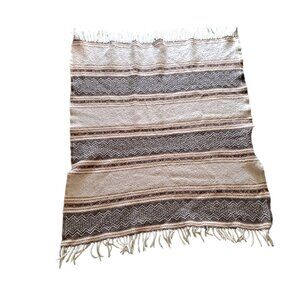 Wool Throw Blanket Aztec Southwest Brown Fringe 38" x 43" Ranch Lodge Western